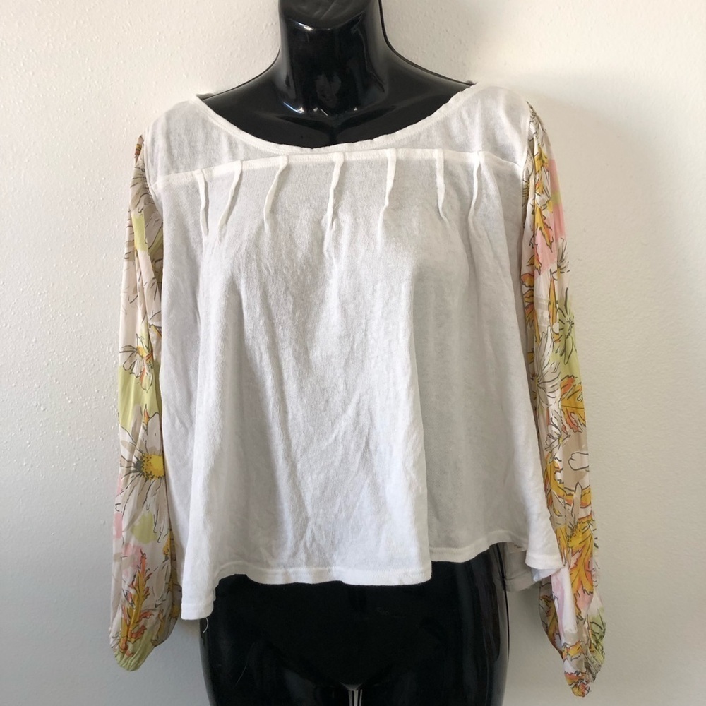 Free People picking petals white blouse floral puff sleeves xs - Picture 2 of 10